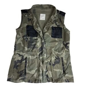 SOUND & MATTER Women's Army Utility Studded Vest Camouflage Punk Rock Large